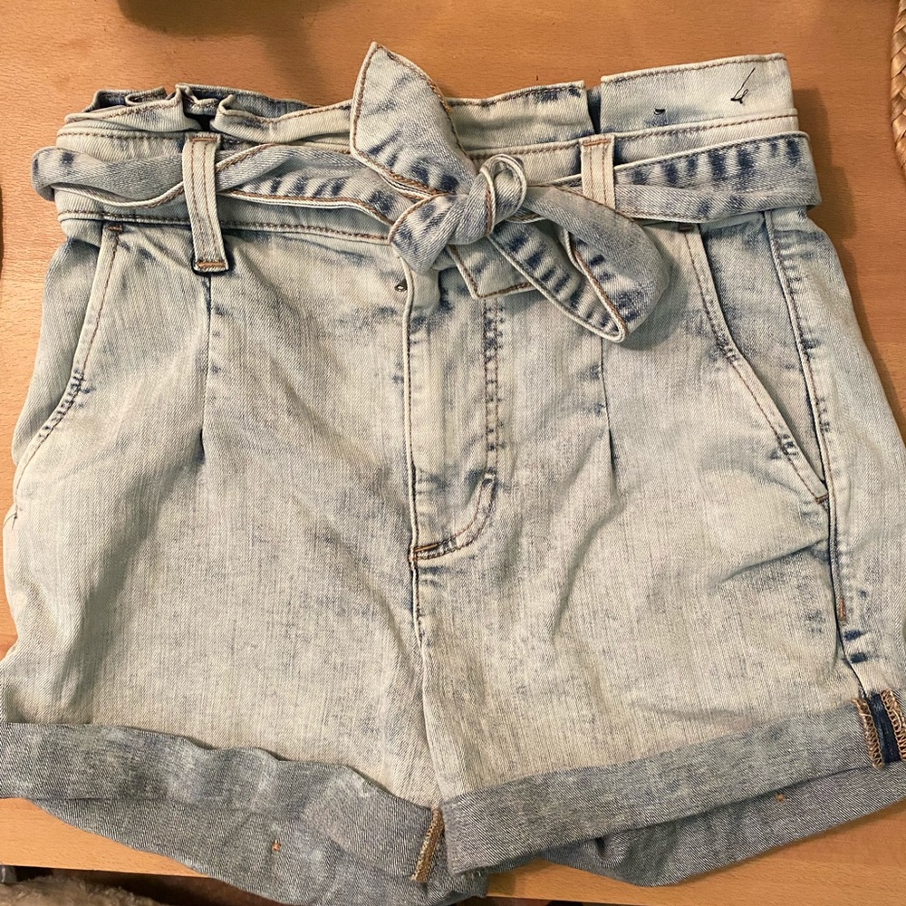 Express Paperbag Jean Shorts with Bow